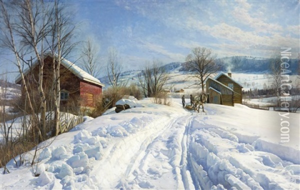 Fjallandskap En Solig Vinterdag Oil Painting - Peder Mork Monsted