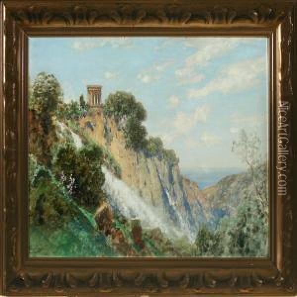 Waterfall By Tivoli, Italy Oil Painting - Ascan Lutteroth