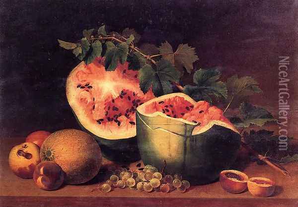 Still Life with Broken Watermelon Oil Painting - James Peale