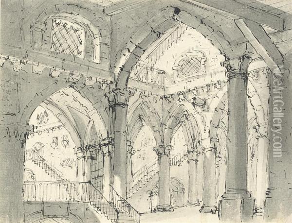Design For A Theatrical Set With Gothic Arches Oil Painting - Pietro Gonzaga