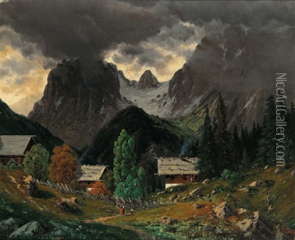 Blick Auf Die Muhlsturzhorner Oil Painting - Josef von Schloegl