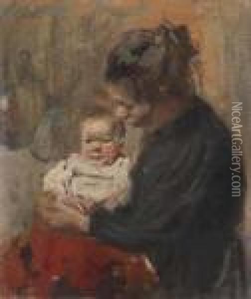 Madre Con Bimbo Oil Painting - Cesare Ciani