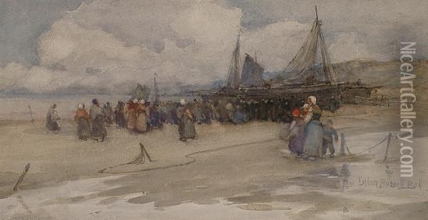 Beach Scene, Rye. Oil Painting - Lilian Russell - Bell