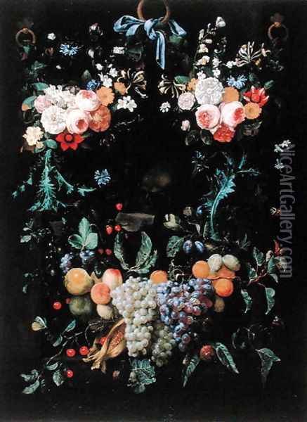 Floral Still Life with Vanitas, 1658-60 Oil Painting - Joris Van Son