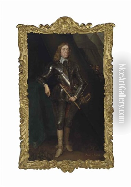 Portrait Of William Seymour, 2nd Duke Of Somerset, 1st Marquess Of Hertford (1587-1660), Full-length, In Armour, Holding A Marshal's Baton Oil Painting - Robert Walker