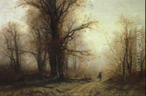 Reisigsammlerin Im Herbstlichen Wald Oil Painting - Gustave Eugene Castan