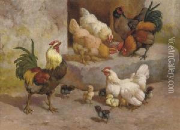 Chickens, Chicks And Cockerels Oil Painting - William Baptiste Baird