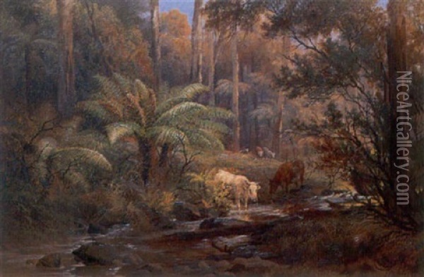 Cattle At A Stream Oil Painting - Charles Rolando