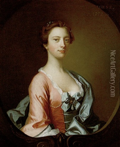 Portrait Of Mary Osborn Wearing A Pink Dress And Blue Robes Oil Painting - Thomas Hudson