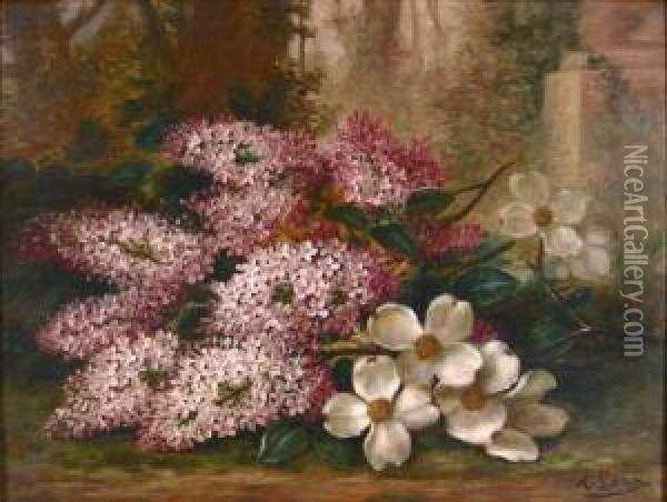 Still Life: Lilacs & Dogwood Oil Painting - August Laux