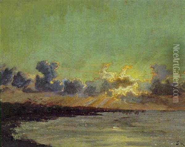 Solnedgangsstemming Over Skagen Strand Oil Painting - Peder Severin Kroyer