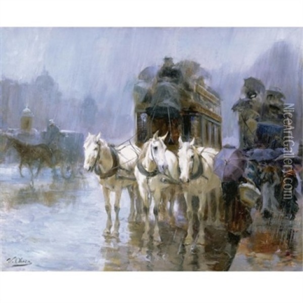 A Rainy Day In Paris Oil Painting - Ulpiano Checa Sanz