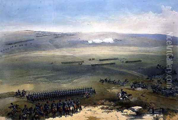 The Cavalry Affair of the Heights of Bulganak- the First Gun, plate from The Seat of War in the East, pub. by Paul and Dominic Colnaghi and Co., 1856 Oil Painting - William Simpson