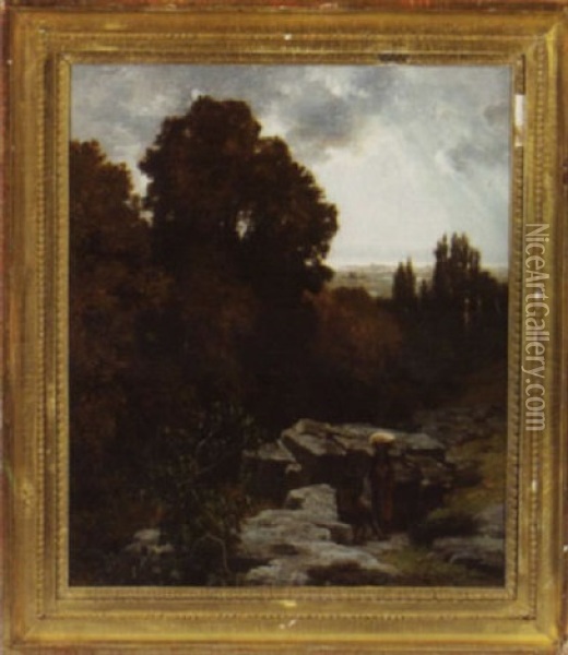 Landscape With Peasants Resting Oil Painting - Alfred de Curzon