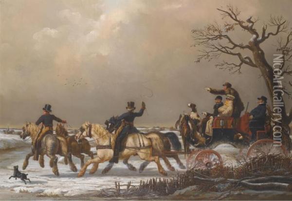 A Winter Carriage Ride Oil Painting - Henri D'Annecy (Comte De) Montpezat