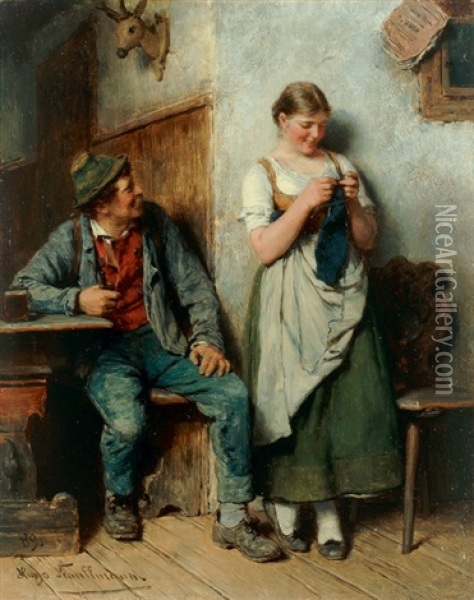 Holzknecht Und Madel Oil Painting - Hugo Wilhelm Kauffmann