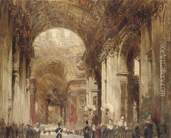 The Interior Of St. Peter's, Rome Oil Painting - William Walcot