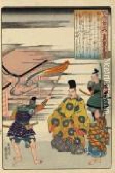 Sosei Hoshi, Kotaigogu No Daibu Toshinari And Kakinomoto Nohitomaro Oil Painting - Utagawa Kuniyoshi