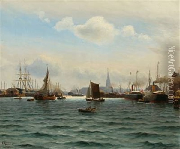 Summer Day At Copenhagen Harbor Oil Painting - Holger Luebbers
