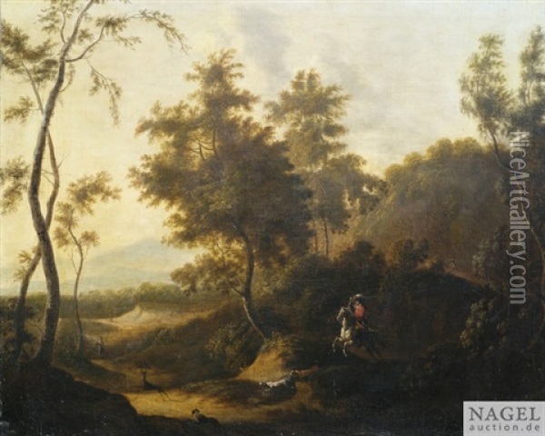 Jagdreiter In Bewaldeter Landschaft Oil Painting - Jacques d' Arthois