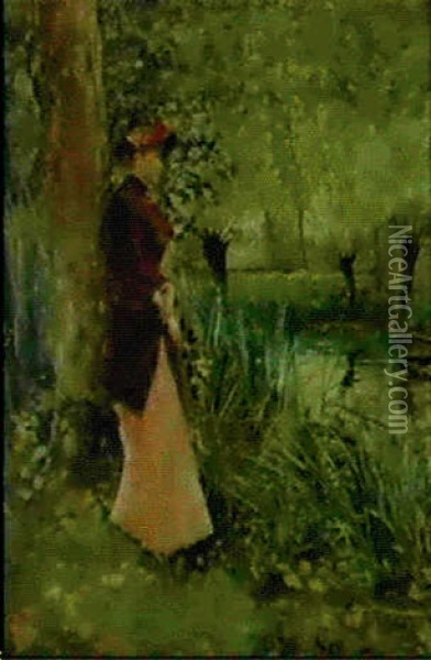 Jeune Fille Aupres Du Lac Oil Painting - Norbert Goeneutte