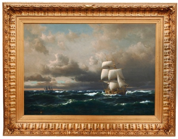 Sailing Ships In Rough Seas Oil Painting - Daniel Hermann Anton Melbye