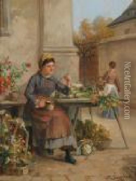The Flower And Produce Stall Oil Painting - Franz Von Persoglia