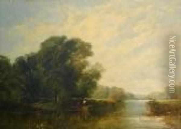 On The Thames Near Goring Oil Painting - Edmund John Niemann, Snr.
