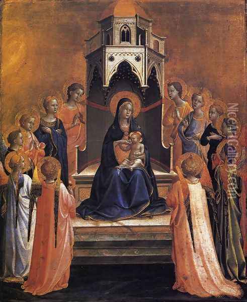 Virgin and Child Enthroned with Twelve Angels Oil Painting - Giotto Di Bondone