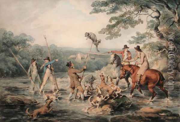 Hunting the Otter Oil Painting - Samuel Howitt
