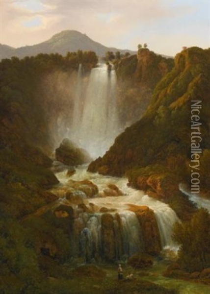 The Cascata Delle Marmore On The River Velino Near Terni Oil Painting - Giambattista Bassi