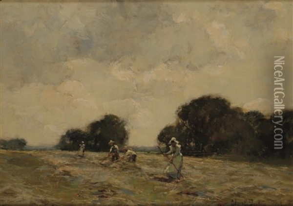 Turning The Hay Oil Painting - Adam Edwin Proctor