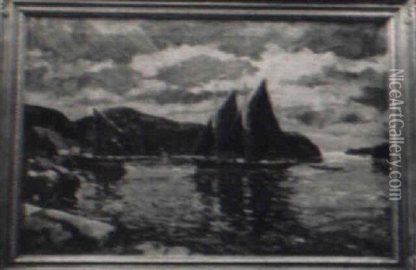 Sunburst In A Harbor Oil Painting - Jonas Lie