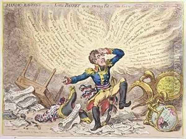 Maniac Ravings or Little Boney in a strong Fit Oil Painting - James Gillray