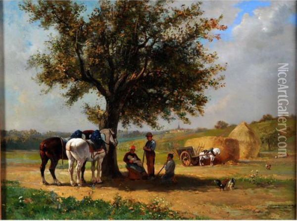 Le Repos Pendant La Moisson Oil Painting - Jules Jacques Veyrassat
