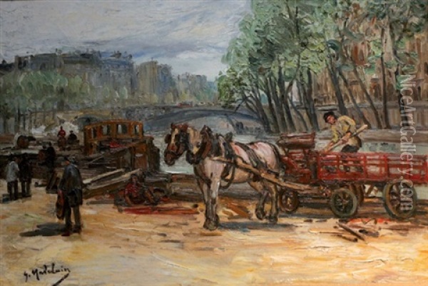 Chargement De La Peniche Sur La Seine A Paris Oil Painting - Gustave Madelain