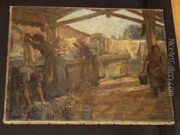 Women At A Wash House, Thought To Be Inireland Oil Painting - Day Mckillip