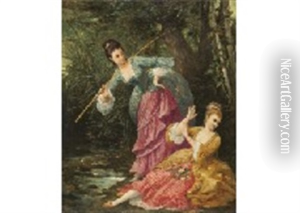 Two Beautiful Women Oil Painting - Emile-Henri LaPorte