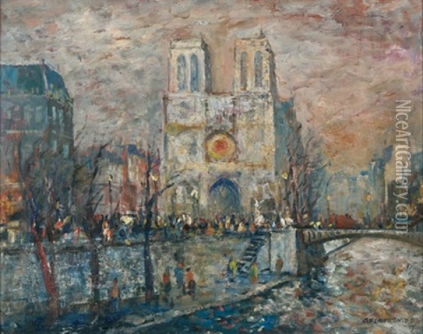 Notre Dame-last Light Oil Painting - George Lawrence