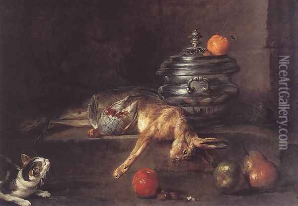 The Silver Tureen c. 1728 Oil Painting - Jean-Baptiste-Simeon Chardin