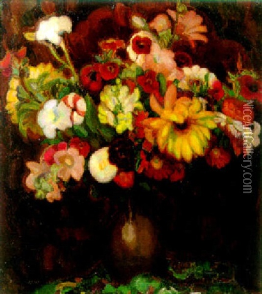 Bloemen In Tinnen Kan, No.1 Oil Painting - Leo Gestel