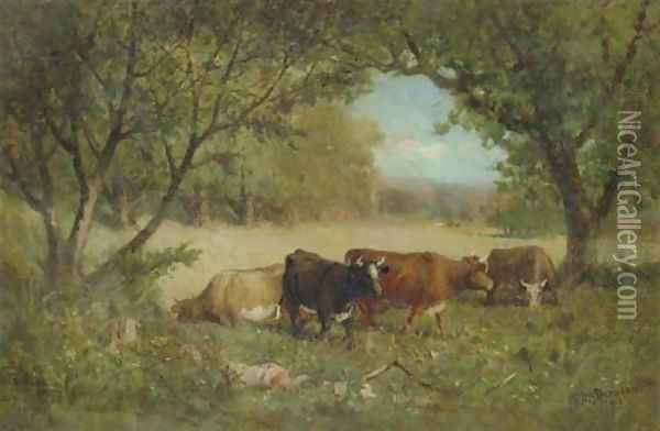 Cows in a Pasture Oil Painting - Edward Mitchell Bannister