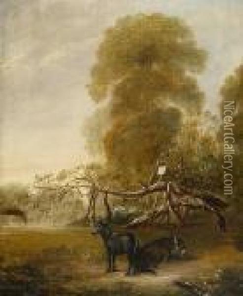 Original Ribston Apple Tree With Favourite Pony And Donkey Oil Painting - John Snr Ferneley
