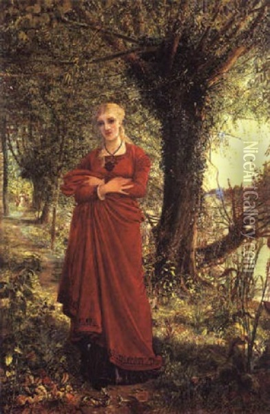 A Moment's Thought Oil Painting - Arthur Hughes
