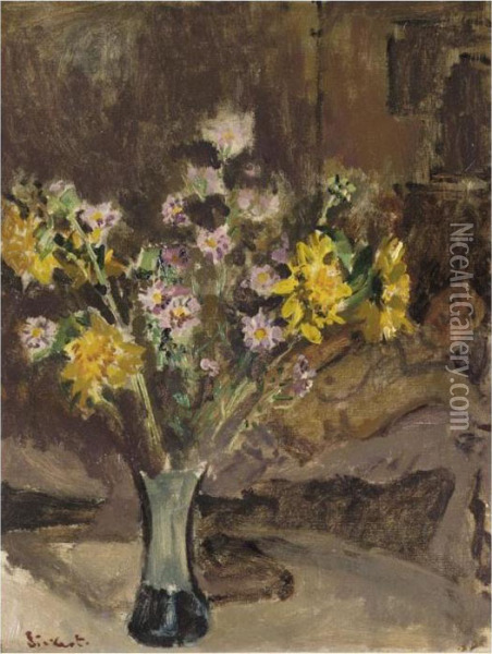 Nude Behind Flowers Oil Painting - Walter Richard Sickert