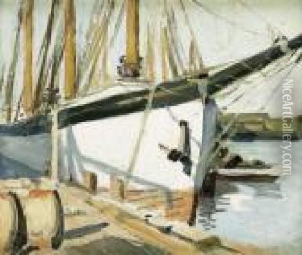 At The Harbor Oil Painting - Henry Bayley Snell