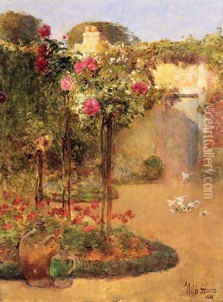 The Rose Garden Oil Painting - Childe Hassam
