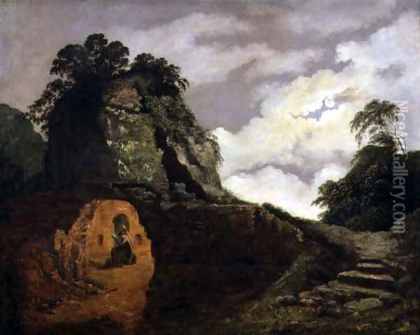 Virgils Tomb by Moonlight with Silius Italicus, 1779 Oil Painting - Josepf Wright Of Derby