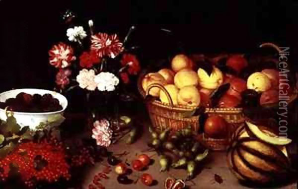 Still Life of Flowers and Fruit Oil Painting - Peter Binoit