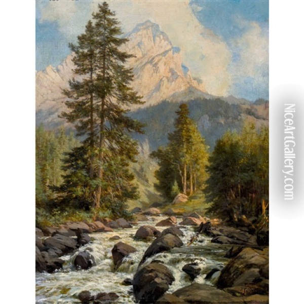 Die Roggalspitze Im Lechquellengebirge Oil Painting - Johann-Joseph Geisser